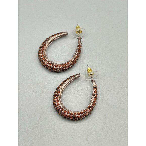 Pierced Hoops Earrings Oval Shape Dark Topaz Rhinestone Formal Jewelry - Picture 3 of 6